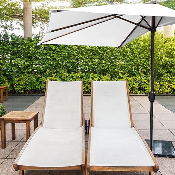 Joqmia Patio Half  Umbrella Replacement Canopy Cover - 9FT Half Umbrella Outdoor Patio Canopy with Easy Hand Crank - Condo, Townhouse, or Balcony Furniture(Khaki-White-Blue,3pc)