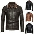 thumbnail image 4 of CHEEREAM Men's Faux Leather Zip Up Long Sleeve Bomber Jacket Fur Lapel Suede Sherpa Jacket Aviator PU Coat with Pockets Brown 4XL, 4 of 4