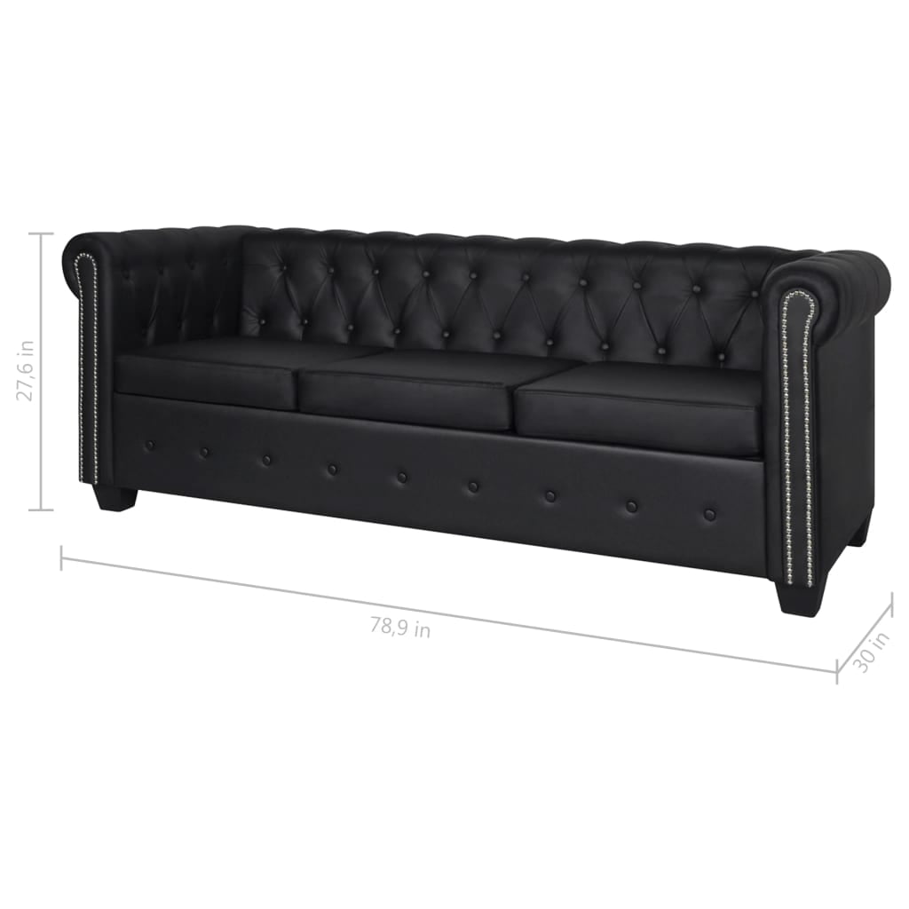 Kepooman Modern Artificial Leather Upholstered 3 Seater Sofa for Living Room, Black Kepooman Modern Artificial Leather Upholstered 3 Seater Sofa for Living Room, Black