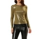 thumbnail image 1 of BLUSA BRILLANTE PARA MUJER INSPIRE CHIC, MANGA LARGA, CUELLO REDONDO, AJUSTE REGULAR, BLUSA DE NOCHE BRILLANTE L NEGRO DORADO, 1 of 8
