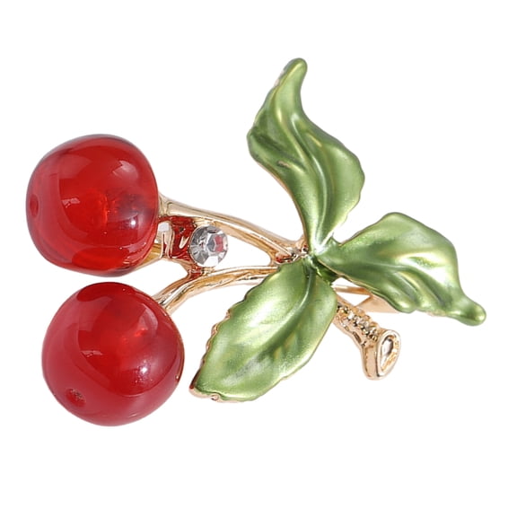 SEWCHICS Cherry Enamel Lapel Pin Brooch Fruit Design Alloy Accessory for Women Daily 1 Set