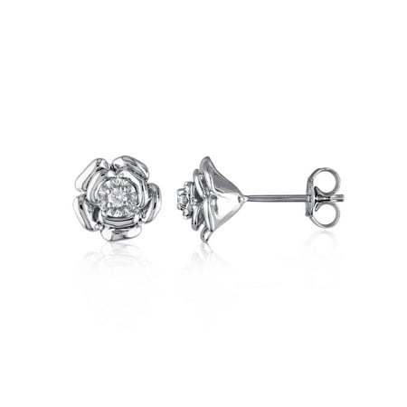 Sterling Floral Earrings - Miabella Diamond-Accent Sterling Silver Floral Stud Earrings