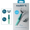 Harry's Men's Razor: 1 Tropical Green Razor Handle + 2 Razor Blade Cartridges