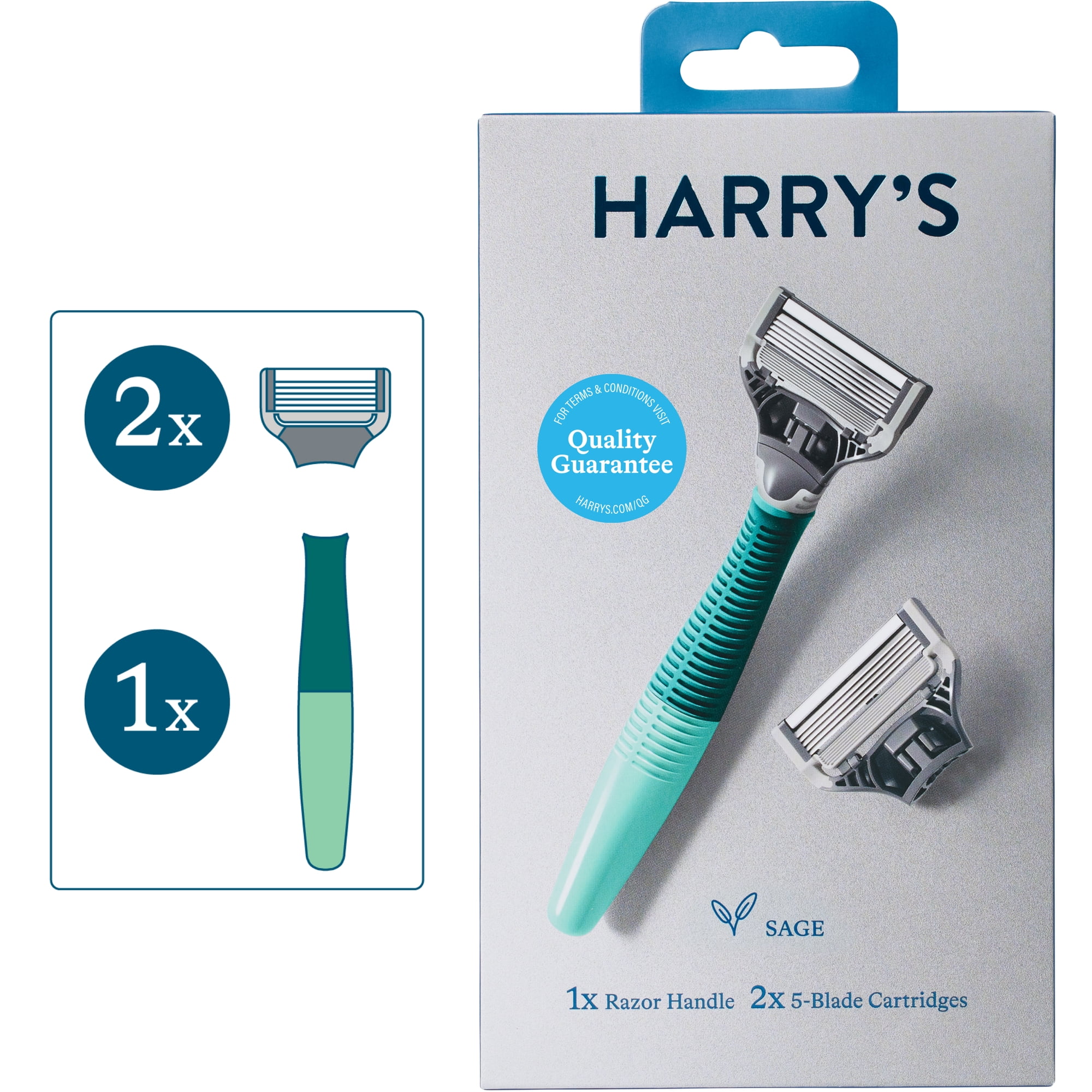 Harry's Men's Razor: 1 Tropical Green Razor Handle + 2 Razor Blade Cartridges