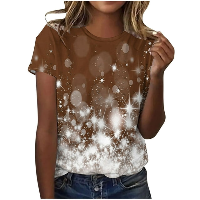 Dealovy T-Shirts pour Femmes Manches Courtes Décontractées Tuniques Imprimées Col Rond Été Blouses Amples Confortables