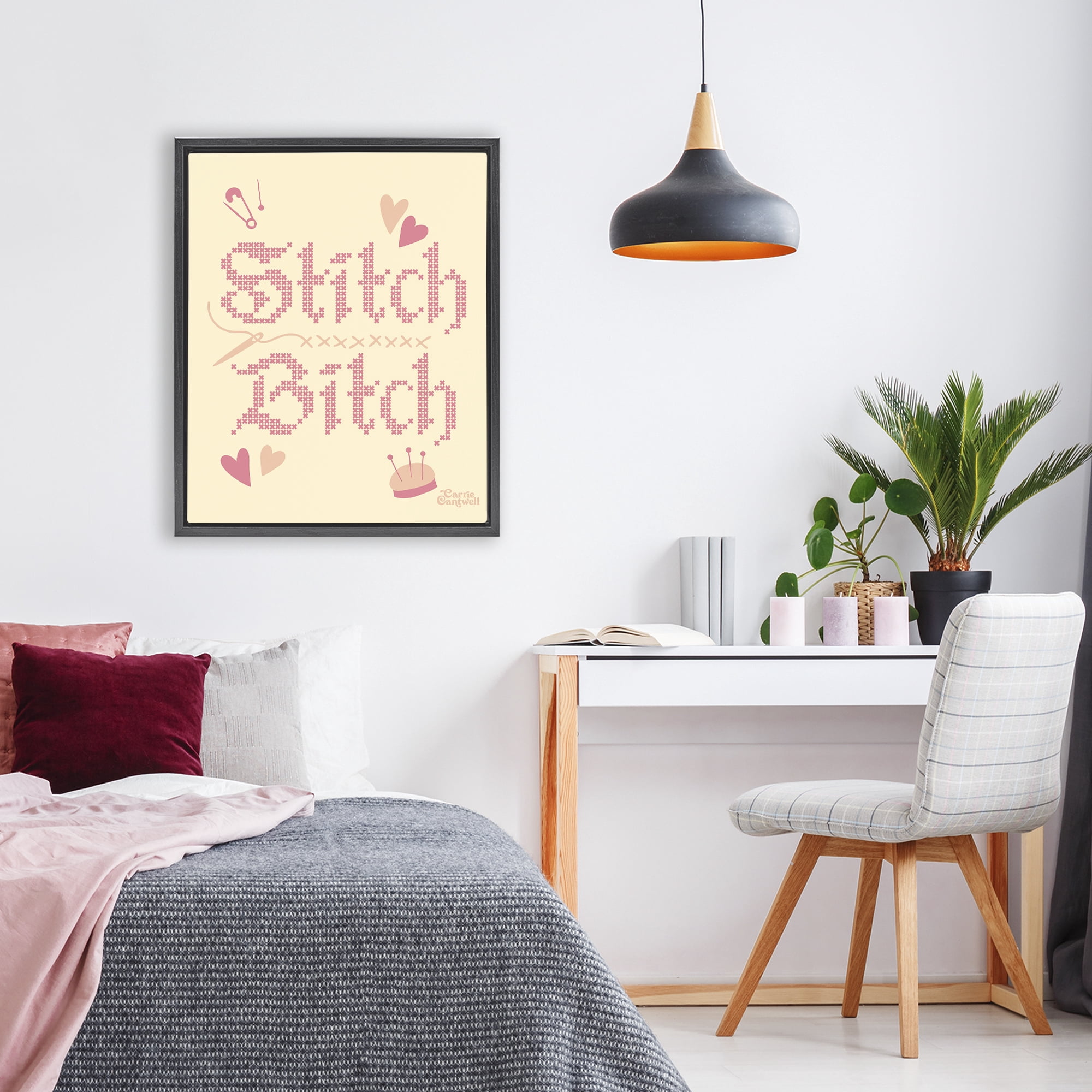 Stitch B*tch Embroidery Craft Black Framed Floater Canvas Wall Art, design by Carrie Cantwell