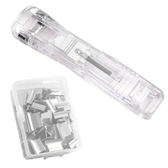Portable Binder Clip Stapler,Reusable Handheld Paper Clam Clip Dispenser with 50 Reusable Clips,4.6 Inch Portable Handheld Stapler,Mini Push Stapler Clamp Staplers for Office Home Documents,White