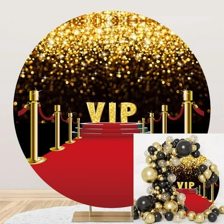 Image of 6.5x6.5ft Red Carpet Stage Round Backdrop Glittering Brilliant Dots Golden VIP Symbolizing Success Photography