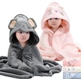 thumbnail image 1 of 2pcs Toalla De Baño Bebé Con Capucha Animales Manta Suave Modelo Gris y Rosa, 1 of 4