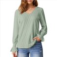 thumbnail image 3 of Camisa de Larga para Mujer, Moda de Otoño, Color Liso, Cuello en V, Camiseta de Larga. Verde S, 3 of 6