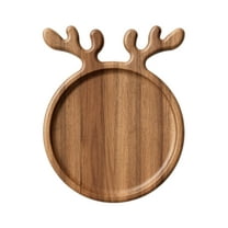 Christmas Dinner Plate, Reindeer Wooden Cheese Charcuterie Board Xmas Cookies Platter Wood Salad Charger Plates for Christmas Holiday Festive Serving Dish Decorative Round Dessert Trays, 5.91Inch