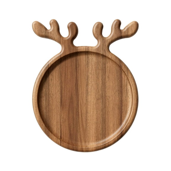 Christmas Dinner Plate, Reindeer Wooden Cheese Charcuterie Board Xmas Cookies Platter Wood Salad Charger Plates for Christmas Holiday Festive Serving Dish Decorative Round Dessert Trays, 5.91Inch