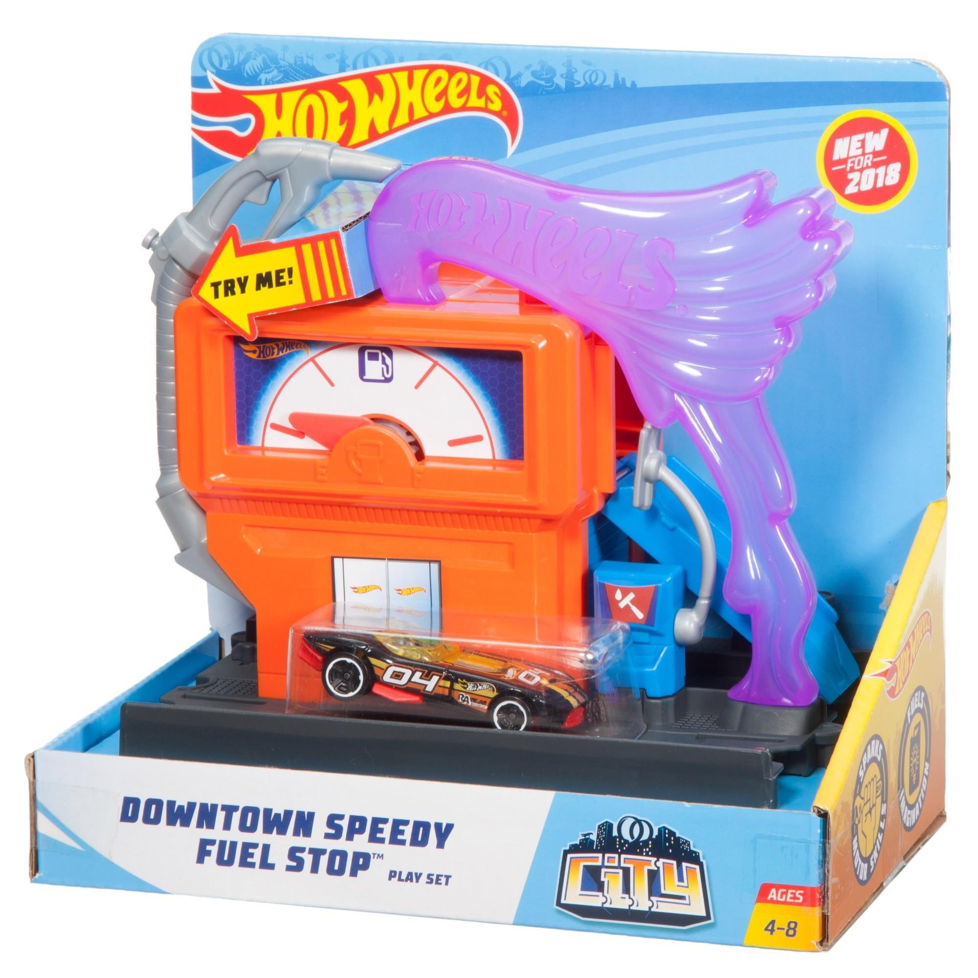 Hot Wheels City Downtown Speedy Fuel Stop Play Set Sparks Motor Skills New!!! 