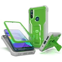 FITO For Moto E Phone Case, Phone Case with Screen Protector and Kickstand (Green)