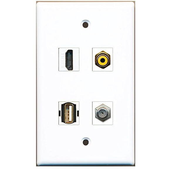 RiteAV - 1 Port HDMI 1 Port RCA Yellow 1 Port Coax Cable TV- F-Type 1 Port USB A-A Wall Plate