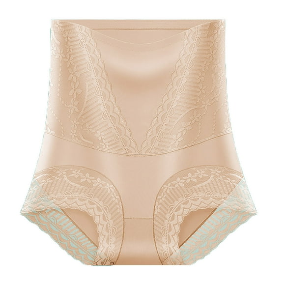 Swstbby Womens Briefs, Women's Female Ice Silk High Waist Waist Tight Hip Lifting Underwear Postpartum Waist Tight Strong Waist Tight Pants Beige XXL