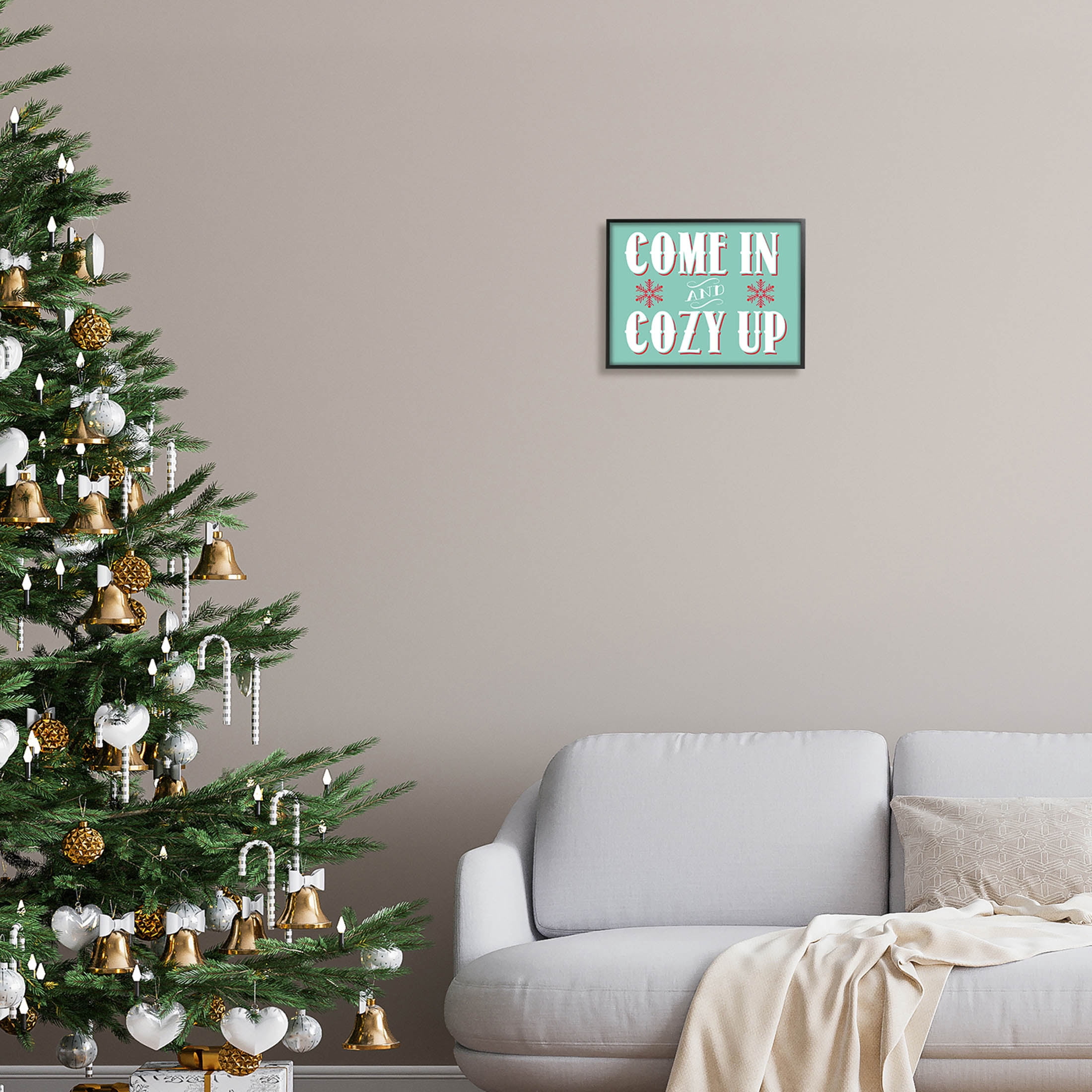 Come In & Cozy Up Snowflake Phrase Holiday Graphic Art Black Framed Art Print Wall Art