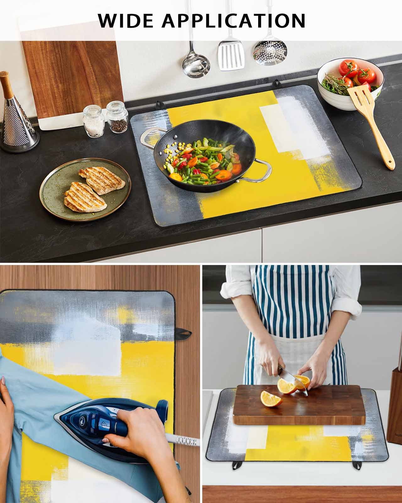 nqOlkjepod Large Induction Cooktop Protector Mat 24"x21", Yellow Grey Stove Top Covers for Electric Stove, Oil Painted Modern Abstract Vintage Stove Burner Cover Mats, Glass Top Stove Cover
