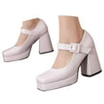 thumbnail image 2 of Mary Jane Shoes Women,Elegant Women Heels Retro Square Toe Dressy Fashion Mary Jane Shoes for Formal Events,Womens Mary Jane Flats,02 White,7.5, 2 of 8