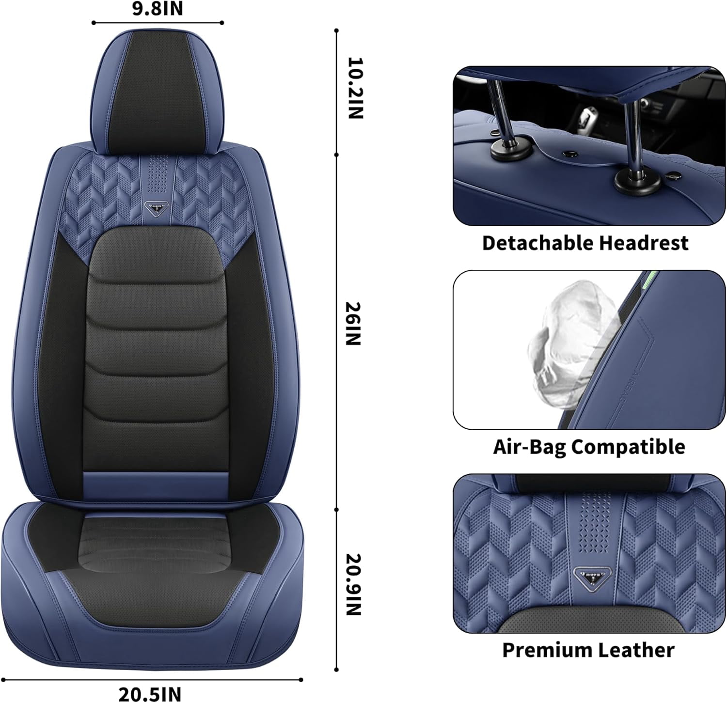 FLORICH Car Seat Covers Front Pair, Waterproof Faux Leather Seat Protectors, Auto Interior Cushions Fit for Most Cars Suv Trucks, Black&Blue