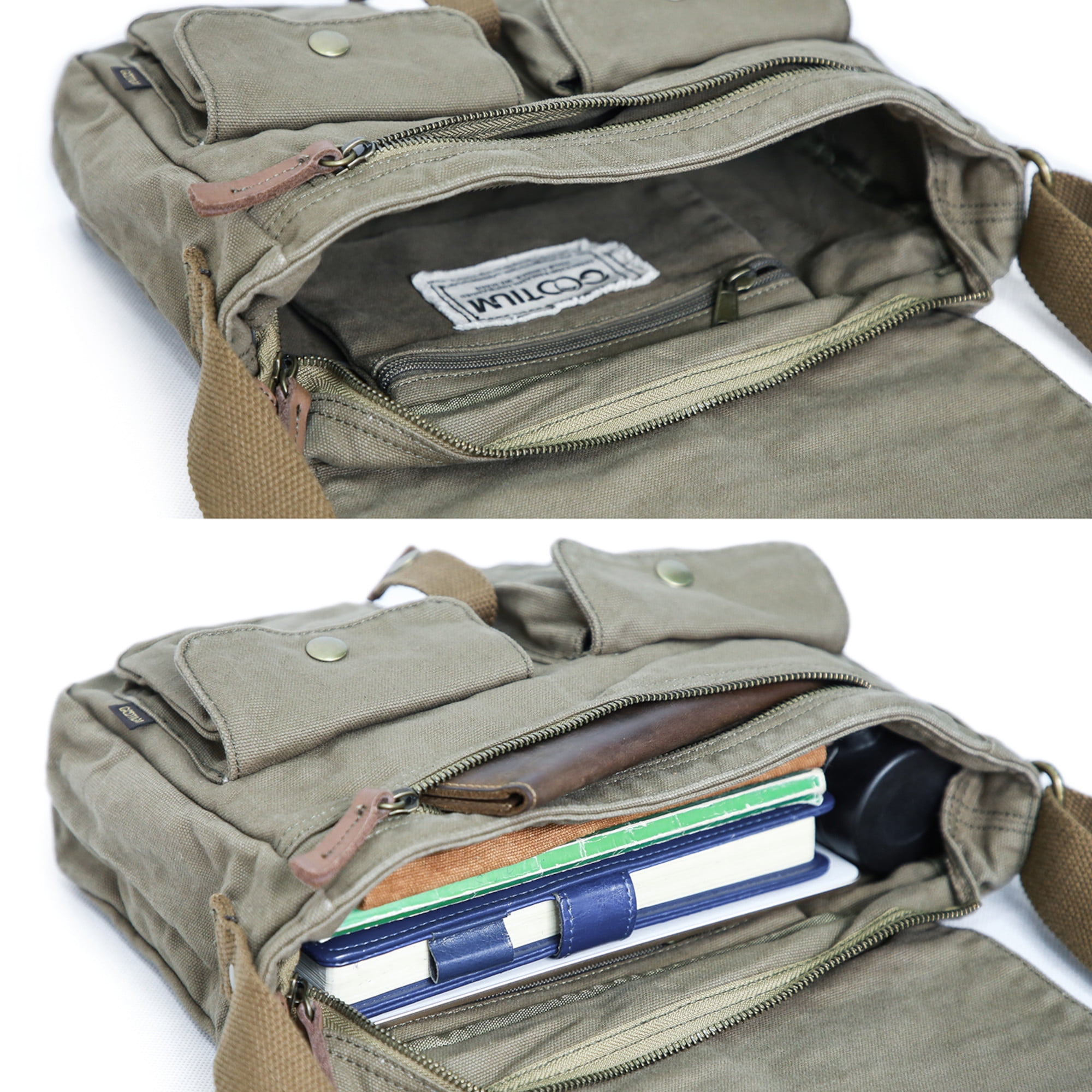 Gootium Canvas Messenger Bag Vintage Crossbody Shoulder Bag Military Satchel, Green