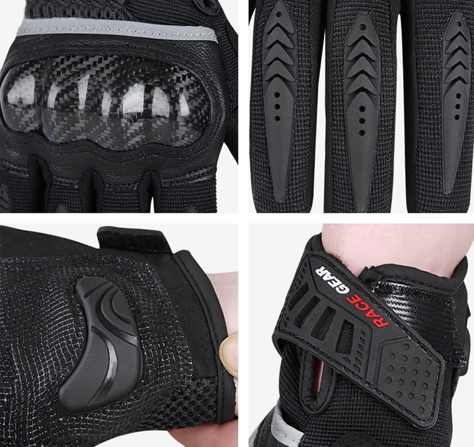 SapphireShack Motorcycle Gloves, Carbon Fiber Shell Motocycle Gloves,Breathable Lightweight Motorcyle Gloves,Touchscreen Motorcycle Riding Gloves for Road Racing, Motocross, Cycling(Black,M,1 Pairs)
