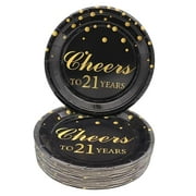 FREEAMG 21st Birthday Party Essentials, 50 Count Cheers to 21 Years 7 Inch Paper Dessert Plates for 21st Anniversary Celebrations