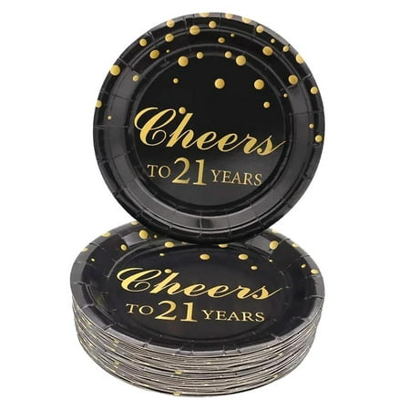 FREEAMG 21st Birthday Party Essentials, 50 Count Cheers to 21 Years 7 Inch Paper Dessert Plates for 21st Anniversary Celebrations