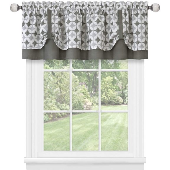 Window Curtain Valance, Double Layer Geometric Design with Plaid Gingham Circles, Cuff Tab Top Valance, Farmhouse Decor, 58" W x 14" L
