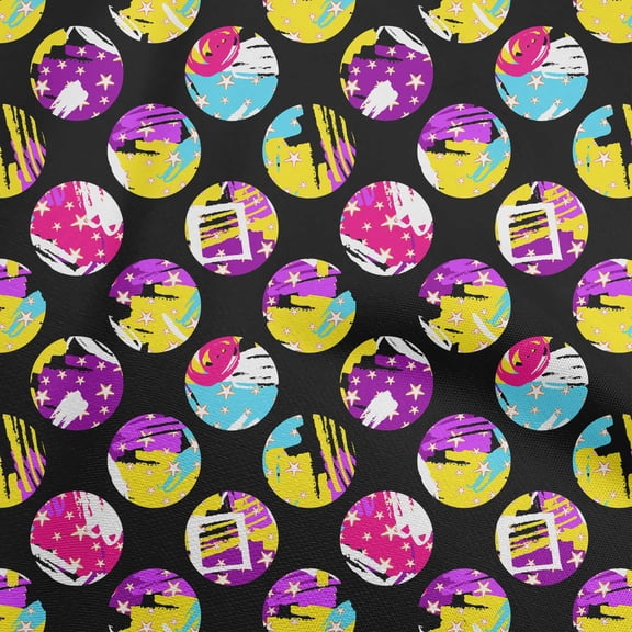 oneOone Polyester Spandex Black Fabric Abstract Galaxy Circle Dress Material Fabric Print Fabric By The Yard 56 Inch Wide