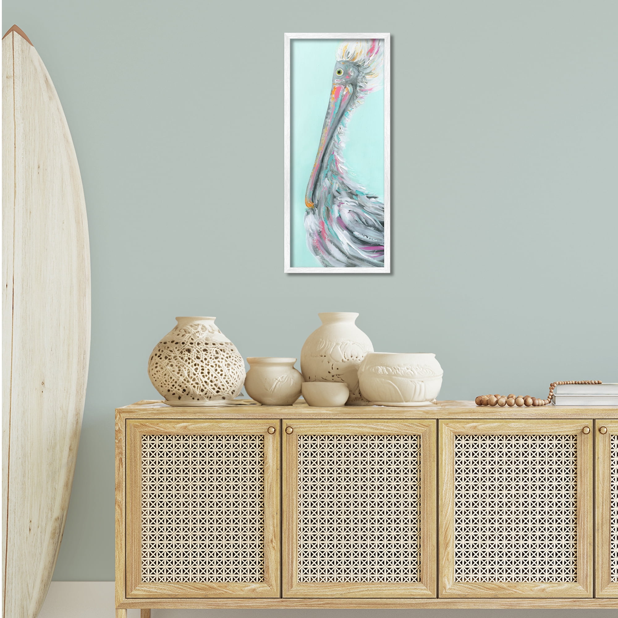 Stupell Industries Odd Pelican Portrait Animals & Insects Painting White Framed Art Print Wall Art, 13 x 30