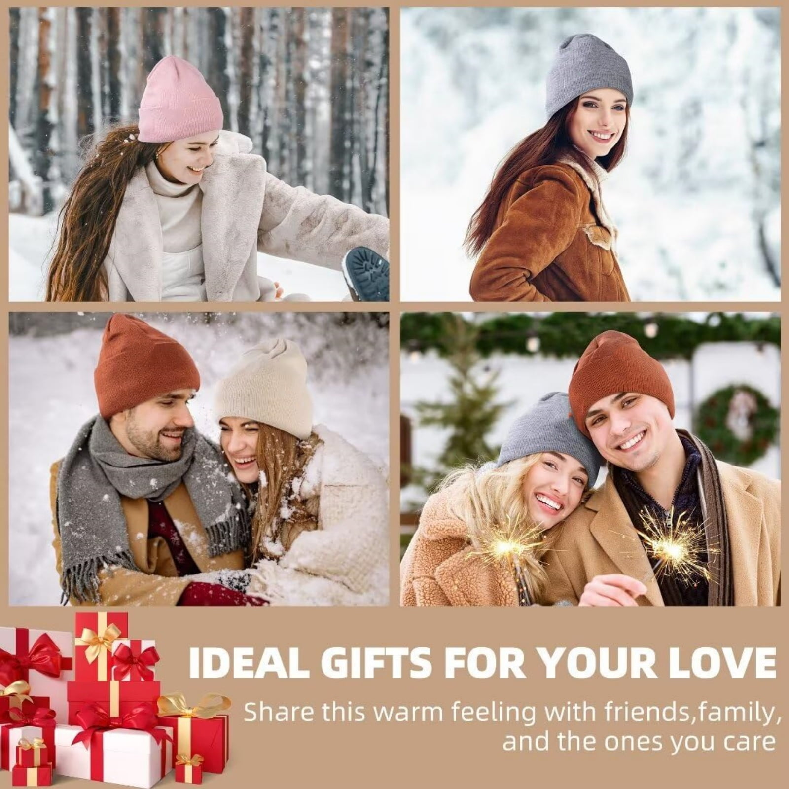 Satin Lined Winter Beanie Set, 3 Pack Silk Lined Soft Hats for Women Butter Satin Lined Beanie 3 in 1 main image 3