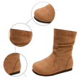 thumbnail image 4 of GobdXE Girls Mid Calf Boots Solid Faux Suede Ruched Shaft Flat Fall Winter Casual Shoes Brown,10-10.5 Years, 4 of 9