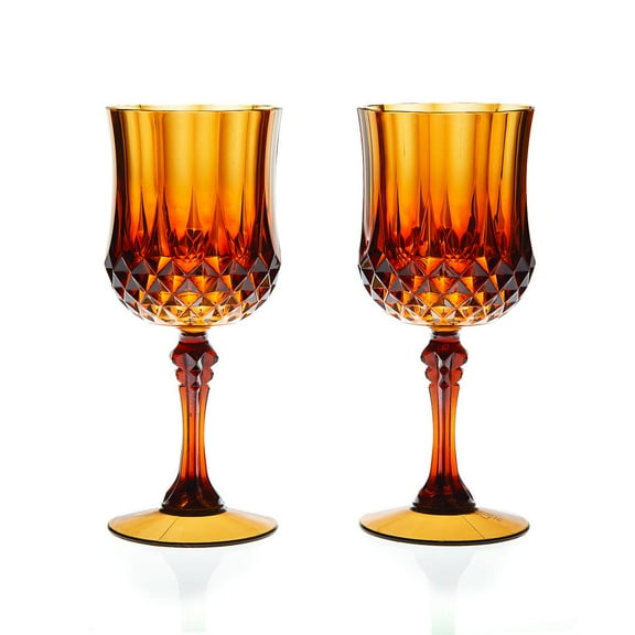 Amber Patterned Plastic Wine Glasses, Birthday, Wedding, Boho, Party Supplies, 12 Pcs, 8 oz.