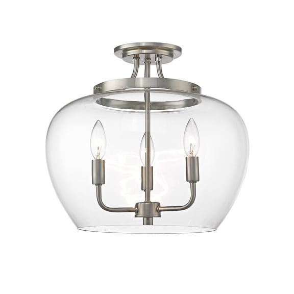 Z-Lite Joliet 3 Light Clear Glass Steel Semi Flush Mount in Brushed Nickel