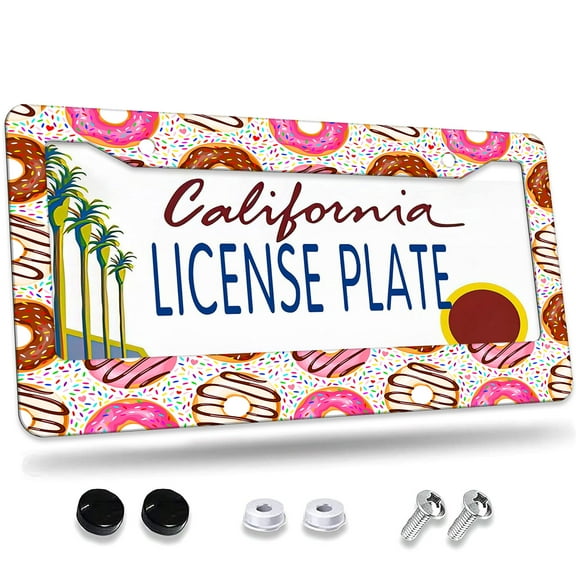 1 Pcs Colorful Donuts with Sprinkles License Plate Frame,License Plate Cover for Car Decorative Parts,Aluminum License Plate Bracket Holder Rust-Proof for US Standard Car