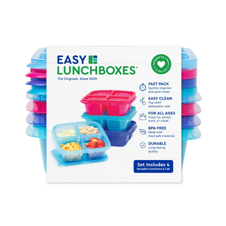 EasyLunchboxes® - Bento Snack Boxes - Reusable 4-Compartment Food  Containers for School, Work and Travel, Set of 4 (Brights)