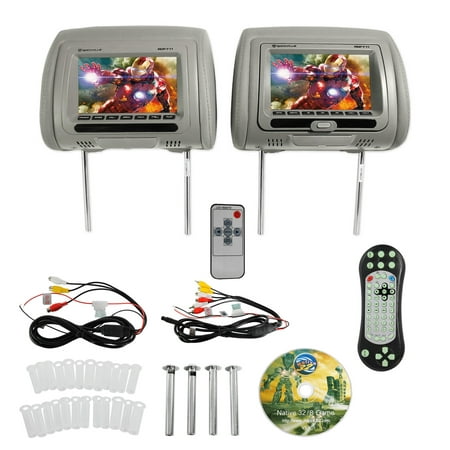Rockville RDP711-GR 7” Grey Car Headrest Monitors w/DVD