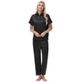 thumbnail image 5 of Usloyux Women's 2 Piece Outfits Short Sleeve Collared Shirt and Pants Matching Lounge Set Solid Casual Tracksuit with Elastic Waist, Black M, 5 of 8