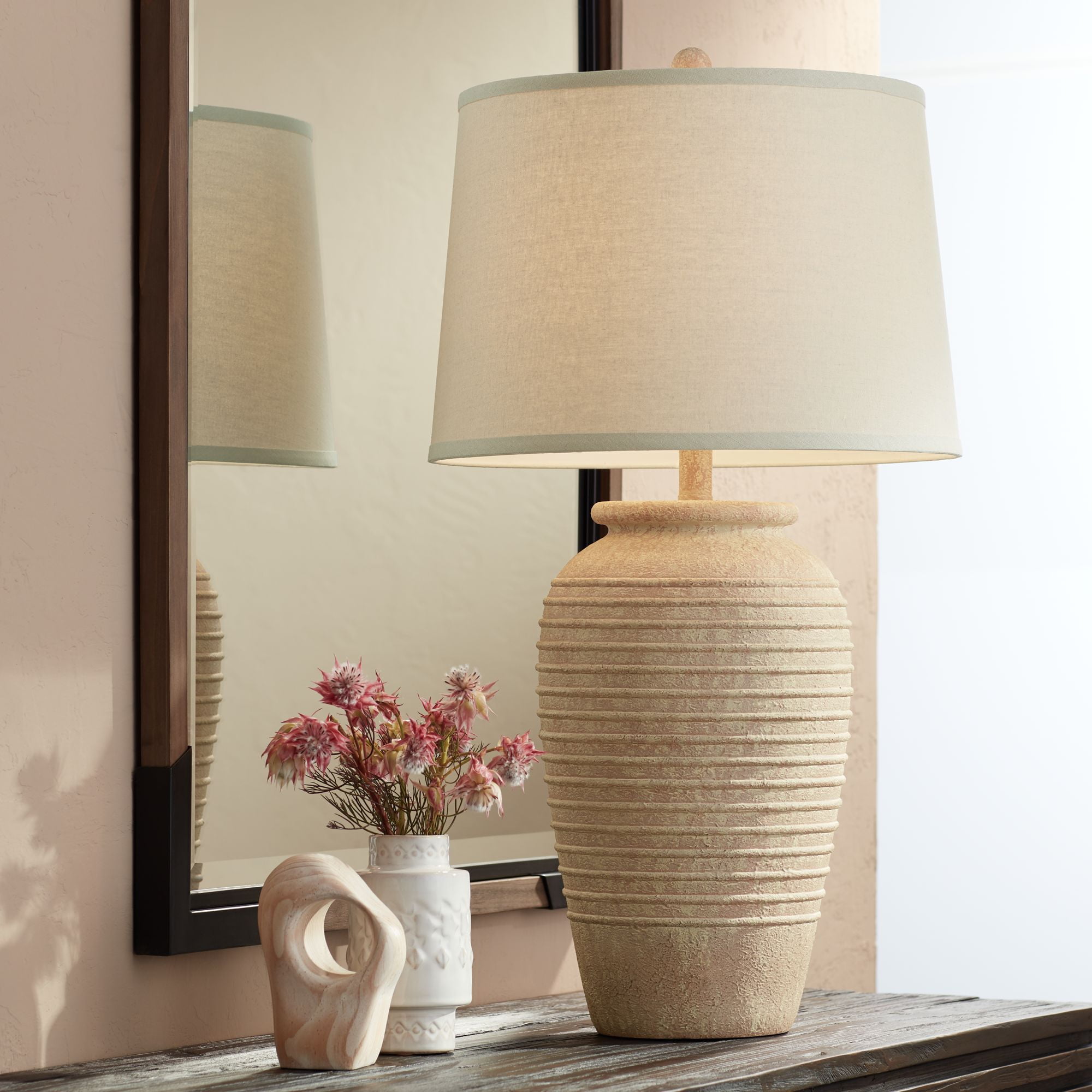 John Timberland Rustic Table Lamp Southwest Sand Toned Ridged Cream