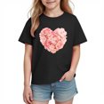 thumbnail image 2 of Girls Heart Floral T-Shirt Short Sleeve 100% Cotton Cute Casual Top for Kids Ages 4-12 Valentine's Day Black,Size 7 T, 2 of 9