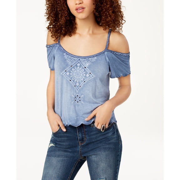 American Rag Juniors Embroidered Cold Shoulder Top Eventide XL
