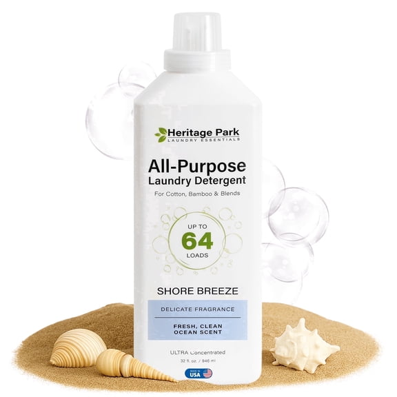 Heritage Park Luxury Laundry Detergent | Dermatologist Tested Plant based Natural & Enzyme Laundry Detergent | Sensitive Skin Friendly - Shore Breeze (32 fl oz)
