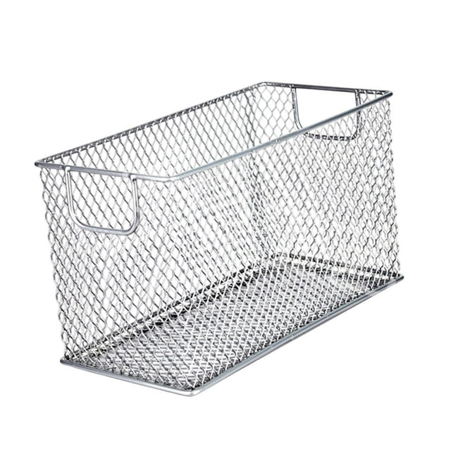 Organizador de cesta de almacenamiento de alambre de malla Organización de suministros de oficina Cesta de alambre Mesh Bin de almacenamiento abierto Plata