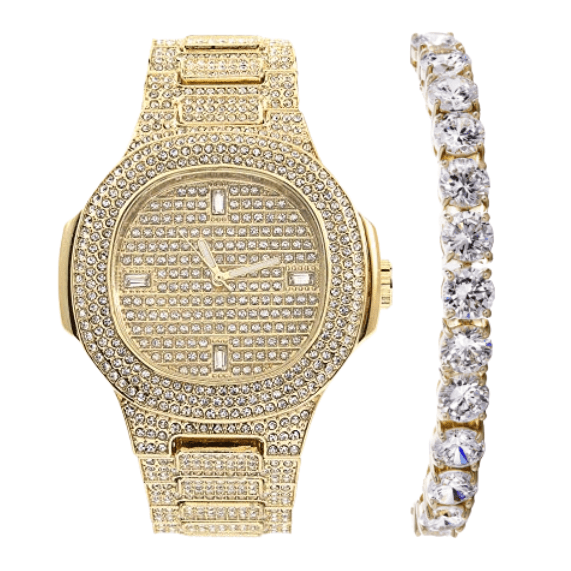 CHARLES RAYMOND Bling Bling Hip Hop Iced Out Watches Nauti Designer Look Full Shiny Diamond Watch Case, Dial and Bracelet ST10266 Mens Gold