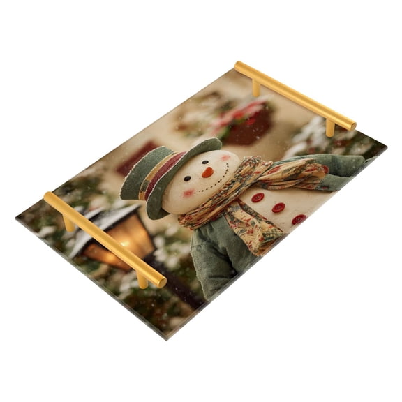 Acrylic Bathroom Storage Tray with Stainless Steel Handle Bathroom Vanity Counter Organizer Tray Multi-Purpose Decorative Tray Lovely Cute Snowman