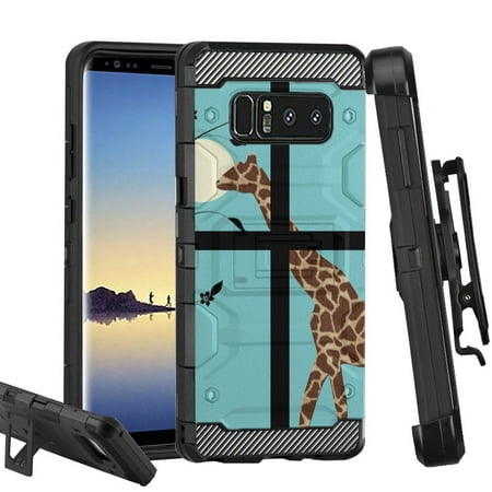 Giraffe Folded Note - Holster Case for Samsung Galaxy Note 8, OneToughShield ® 3-Layer Shockproof Kick-stand Phone Case - Moon Giraffe