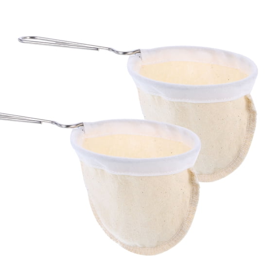 Uxcell 2Pcs Cloth Coffee Filter, Cafe Sock Strainer with Stainless Steel Handle, Beige