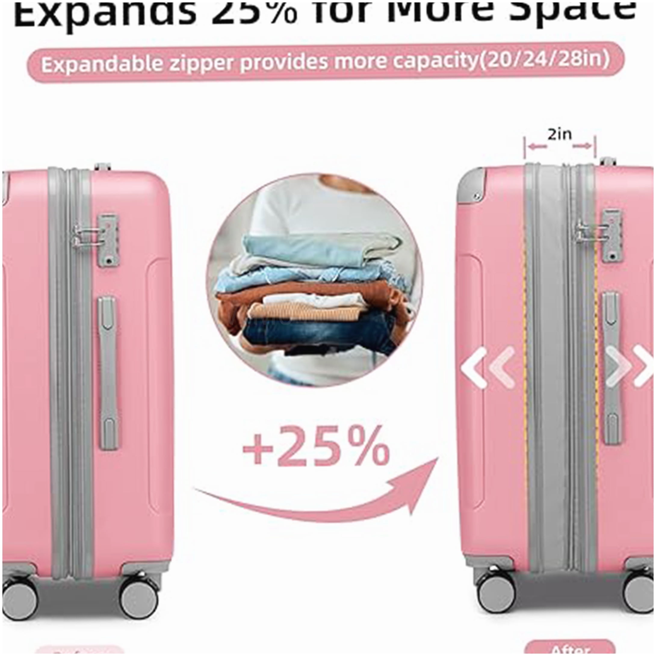 MANGIJOY 6pc Pink ABS Hardshell Luggage with Spinner Wheels | Expandable Checked Bag &; Weekender Set
