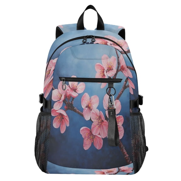 Full‑Print Casual Laptop Backpack, 20L Water‑Resistant Twill Tote Daypack with 14 Inch Computer Compartment for School Business Travel Super Cute Cherry Blossom
